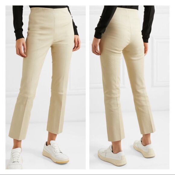 Malene Birger Florentina Leather High Waist Straight Leg Cropped Pants Sz 44 - Picture 1 of 8